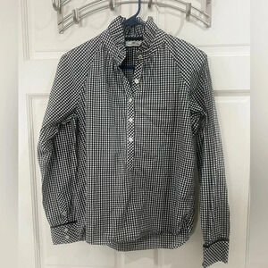 VINEYARD VINES Women's Black/White Gingham Ruffle Collar Half Button Top size 4